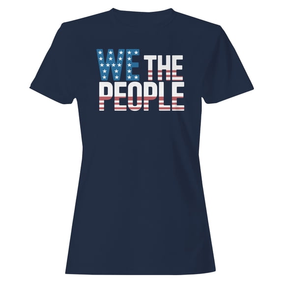 Smartprints We The People American Flag Patriotic Women's T-shirt, Navy, S
