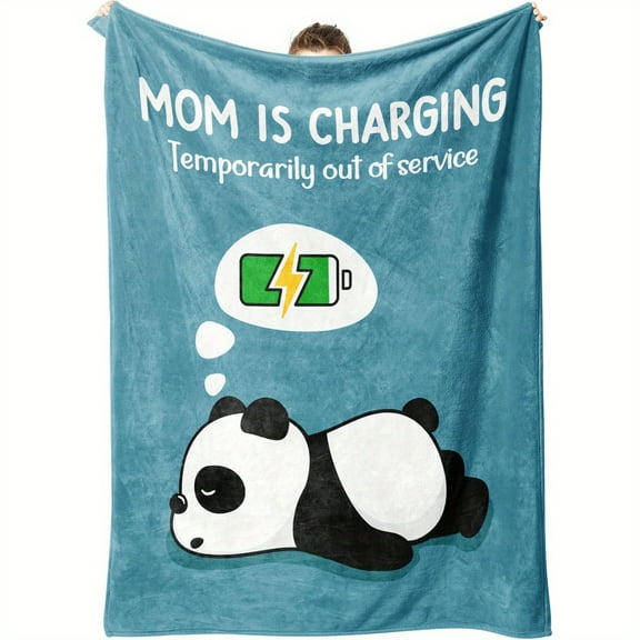 Ultra-Soft Flannel 'Mom is Charging' Throw Blanket Perfect Gift for Mother's Day Birthdays & Holidays Cozy All-Season Sofa & Snuggle Blanket with Cute Panda Design