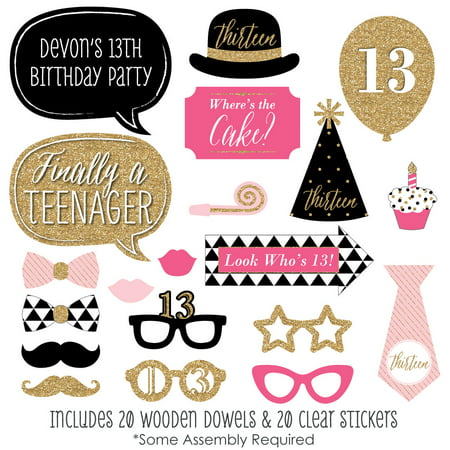 Chic 13th Birthday - Pink, Black and Gold - Photo Booth Props Kit - 20 (Best 13th Birthday Party)