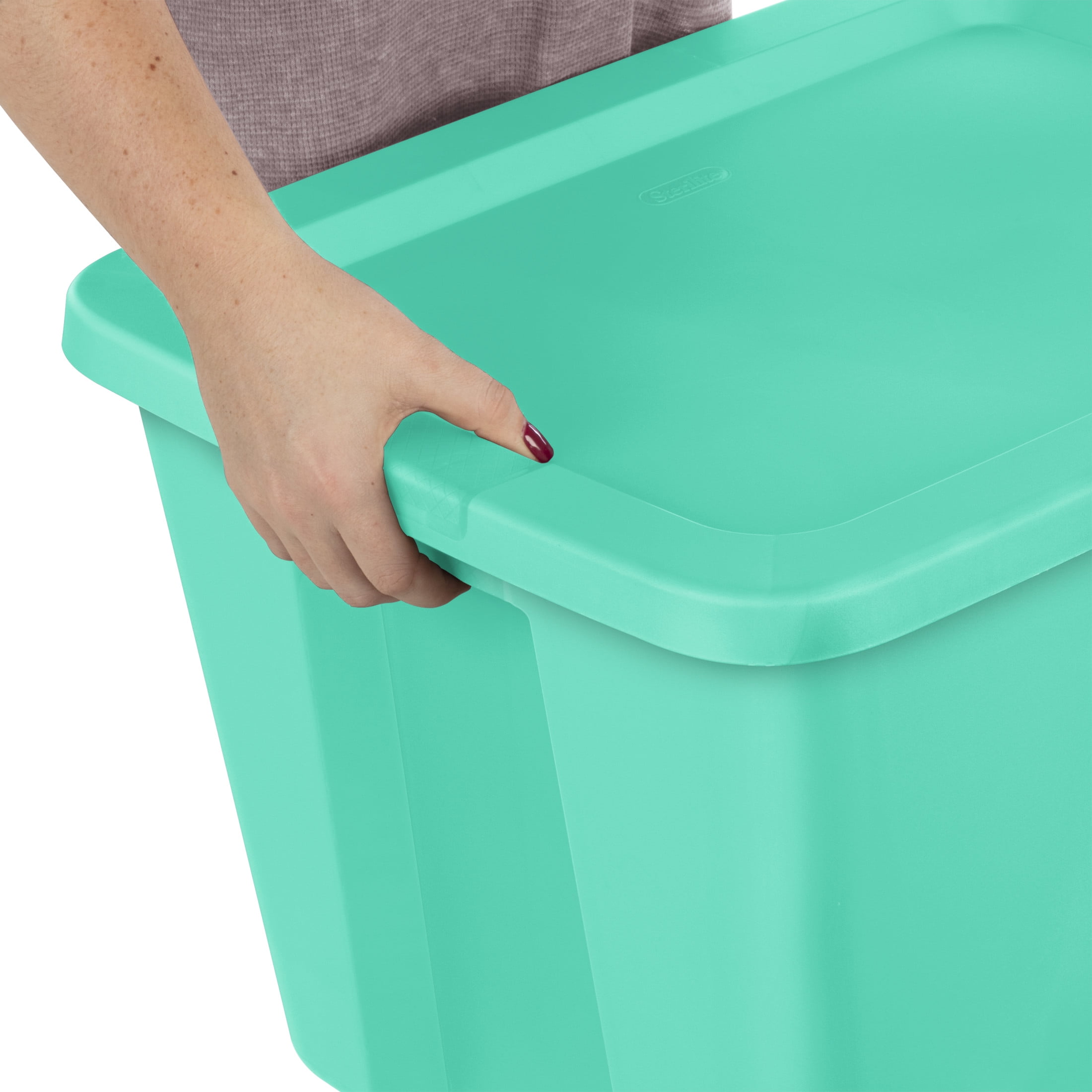 Sterilite 18 Gallon Tote, Plastic Storage Bin with Snap-on Lid, Teal