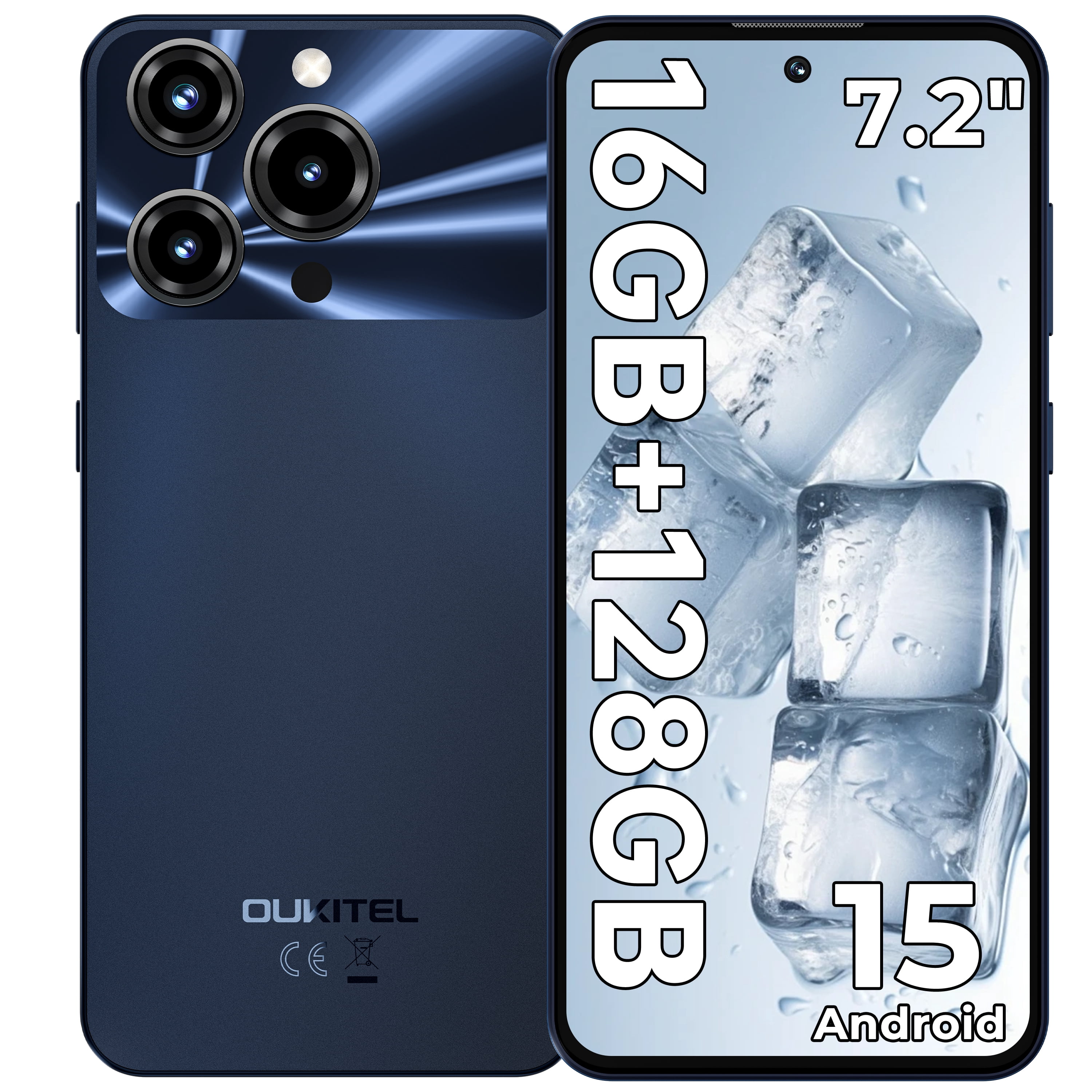 OUKITEL C69 Unlocked Smartphone, 7.2" HD 120Hz Large Display, 6000mAh Battery, 16GB RAM 128GB ROM (1TB Expandable), 64MP Camera, Android 15, Dual SIM 4G Cell Phone