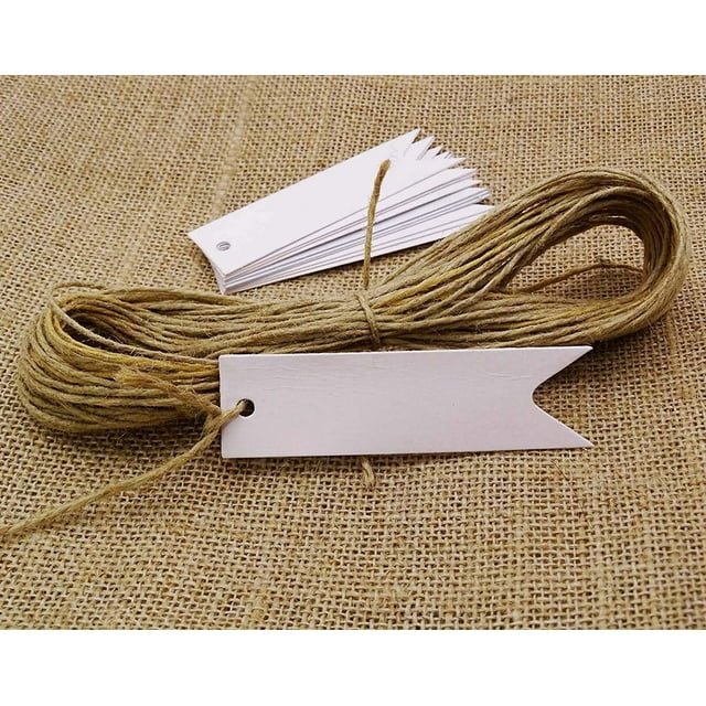 100 Pcs Rectangular Shape White Card PaperBonbonniere Wedding Favor Tags Blank Hang Tag with Free Natural Jute Twine