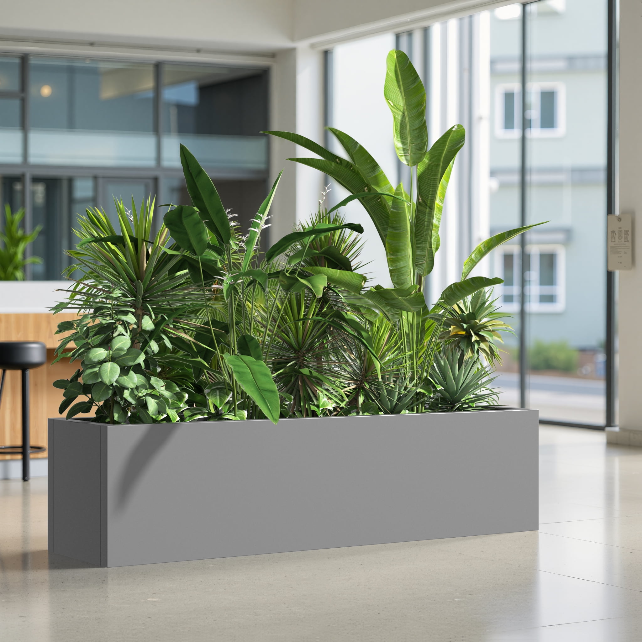 MAYEERTY 36*9*9" Gray Modern Large Rect Metal Planter Box with Drainage Hole for Outdoor Gardening & Balcony