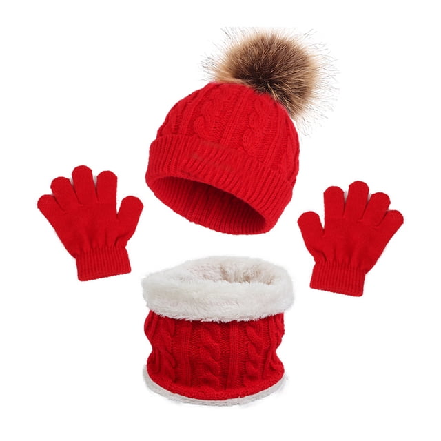 Bienvenido Gorro infantil bufanda guantes tres piezas, gorro para bebé de otoño e invierno