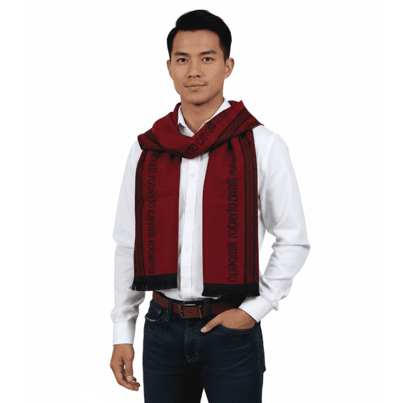 Roberto Cavalli ESZ062 02000 Red Wool Blend Signature Mens Scarf for mens