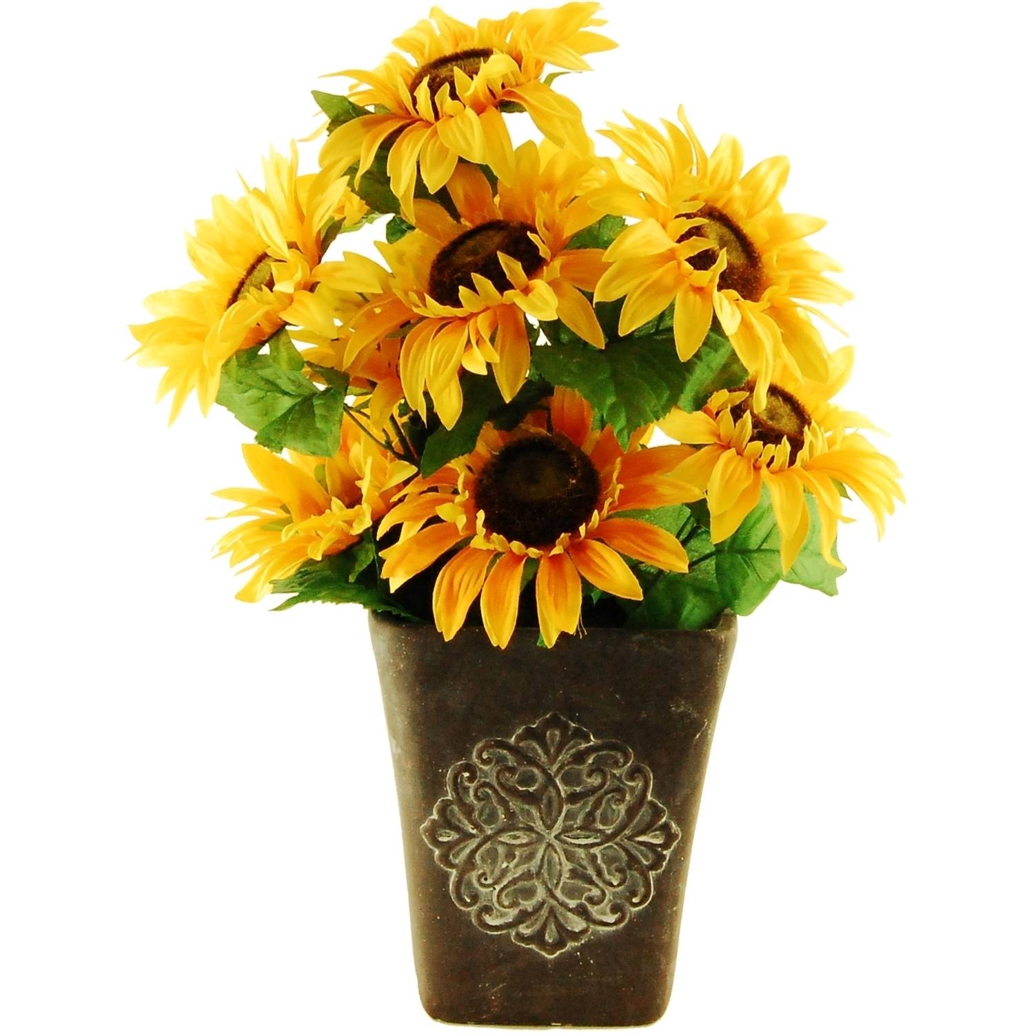 artificial sunflowers in vase