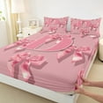 thumbnail image 3 of Castle Fairy Ribbon Bow Knot Personalized Initial D Twin Sheet Sets 3pcs for Preppy Child Teens,Cute Pink Bow-Tie Twin Fitted Sheet Microfiber,Dreamy Princess Bow Alphabet Breathable Flat Sheet, 3 of 7