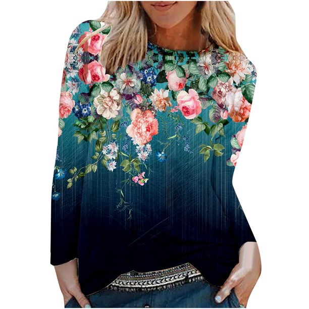 Blusa suelta informal con cuello redondo y manga larga para mujer Fridja czfsfas2587
