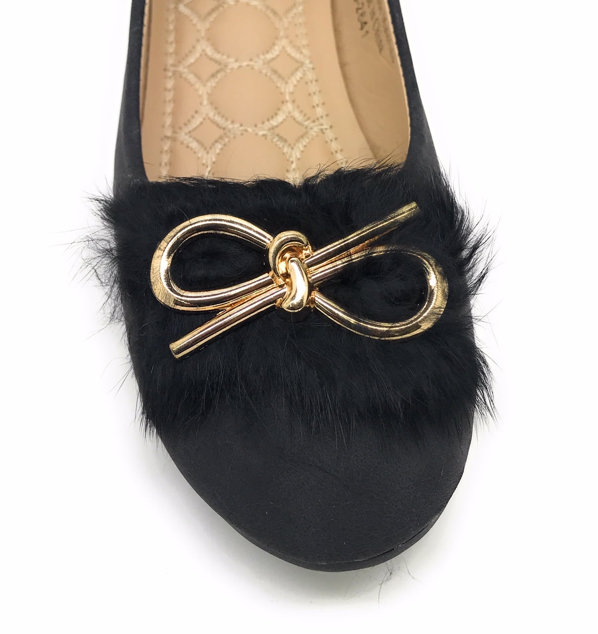 Victoria K Gold Bow Faux Fur Trim Ballerina Flats (Women)