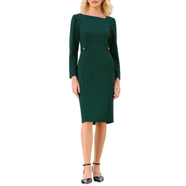 Vestido asimétrico de cuello para mujer INSPIRE CHIC, vestido semi formal de manga larga, color verde