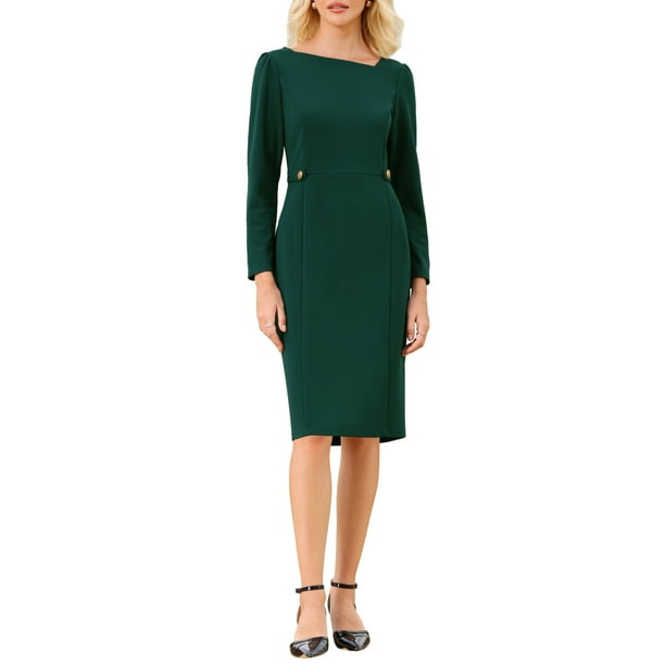 Vestido asimétrico de cuello para mujer INSPIRE CHIC, vestido semi formal de manga larga, color verde