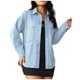 thumbnail image 2 of WXLWZYWL Womens Button Down Denim Shirt Long Sleeve Roll Up Boyfriend Jean Jacket Shacket, 2 of 6