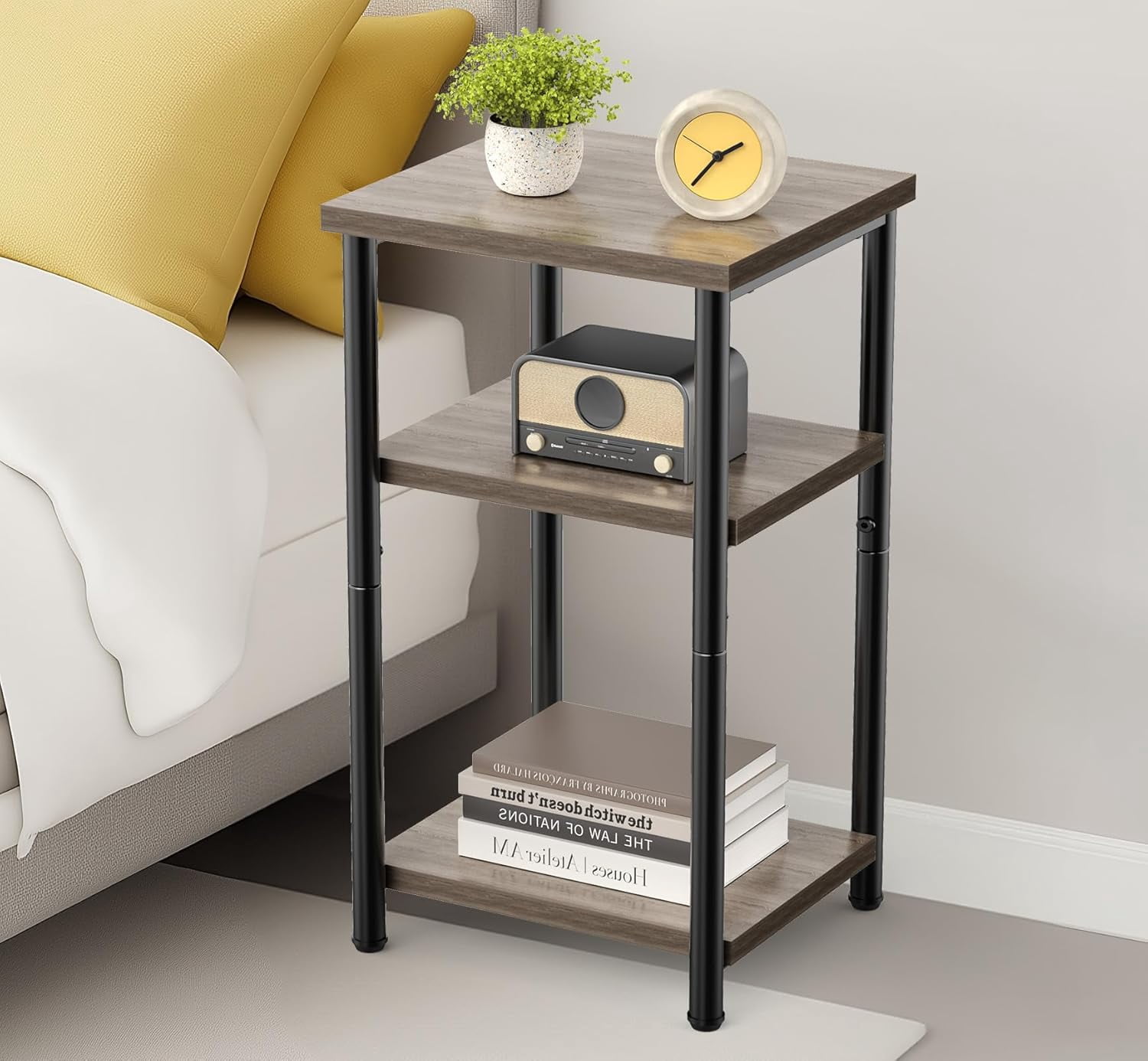 Nextay 3-Tier End Table, Side Table with Storage Shelf and Adjustable Feet, Small Nightstand for Living Room, Bedroom, Office, 1-Pack