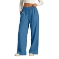 thumbnail image 3 of Horkkom Linen Pants Women Summer Elastic Waist Wide Leg Pants Casual Vacation Loose Pants with Pockets L, 3 of 10