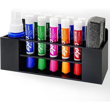 Acrylic Magnetic Dry Erase Marker Holder, 10 Slots Black Magnetic Marker Holder, Whiteboard Marker Holder, Magnetic Pen Holder for Office, School, Home, Marker,Eraser,Cleaner Not Included