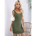 thumbnail image 6 of Womens Summer Tank Dresses Ribbed Bodycon Mini Sleeveless Casual Slim Fitted Pencil Dresses Army Green M, 6 of 9