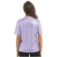 thumbnail image 3 of Zaldita Women's Shiny Metallic Short Sleeve T-shirt Holographic Top Blouse Dancewear Rave Festival Light Purple XXL, 3 of 7