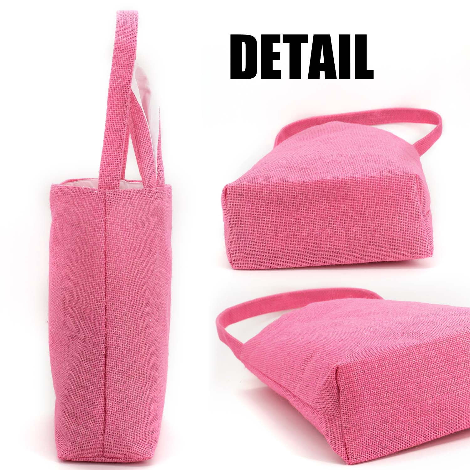 Easter Bunny Bag & Basket for Egg Hunts. Children's Tote Handbag Container with Bunny Ears Design, for Carrying Eggs, Candy, Gifts at Easter Party. (Bunny Ear Jute Tote Random colors 4 pk)