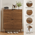thumbnail image 6 of Medieval Modern Independent Shoe Cabinet, 31.5-inch Walnut Shoe Storage Cabinet,, Fence Shoe Cabinet with 2 Flip Drawers, Suitable For Corridors And Entrances, 6 of 9