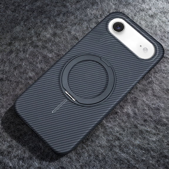 Ultra-Slim Carbon Fiber for iPhone Air Case with 360 Rotating Invisible Ring Holder Stand, Compatible with MagSafe, Luxury Anti-Slip Shockproof Military Protection Phone Cover, Black