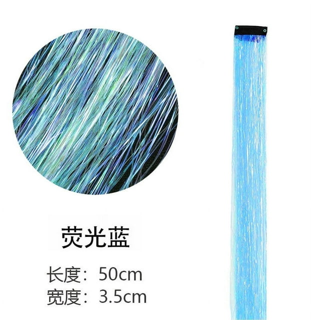 Zhuge 8 piezas/set de extensiones de cabello con purpurina y oropel para resaltar, extensiones de cabello brillantes y de colores para fiestas, postizos con mechas multicolores, azul fluorescente
