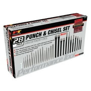 Performance Tool W754 28-Piece Punch and Chisel Set - Strong Chrome Vanadium Steel, Heat Treated and Tempered Carbon Steel, with Roll-Up Storage Pouch