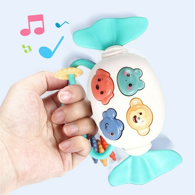Sonajero musical con forma de caramelo para bebés de 0 a 36 meses | Mordedor de silicona suave y plástico ABS con agarre ergonómico | Juguete para el desarrollo sensorial y la motricidad.