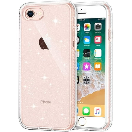 Compatible with iPhone SE-8-7 Clear Glitter Case, Hybrid Protective Phone Case Slim Transparent Anti-Scratch Shock Absorption Bumper Cover for iPhone Se and iPhone 8/7 (4.7 inch), Glitter
