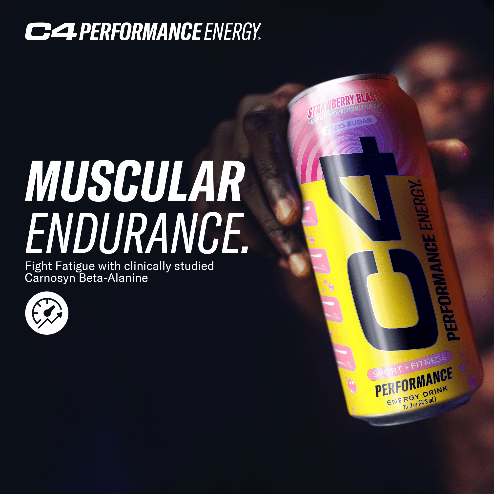 C4 Energy Performance Drink, Strawberry Blast, 16 oz, 12 Pack Cans