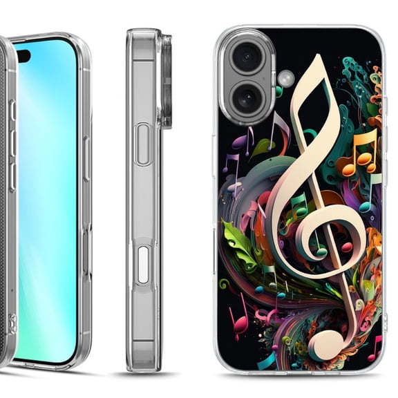 For iphone 16 Phone Case Cover, by OneToughShield - Music Notes Colorful