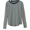 thumbnail image 1 of Camiseta informal de rayas con cuello redondo y manga larga para mujer, 1 of 6