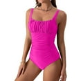 thumbnail image 2 of Curuila One Piece Swimsuit Women Solid Color Square Neck Sleeveless Comfortable Summer Beachwear Pink Size Xl, 2 of 5
