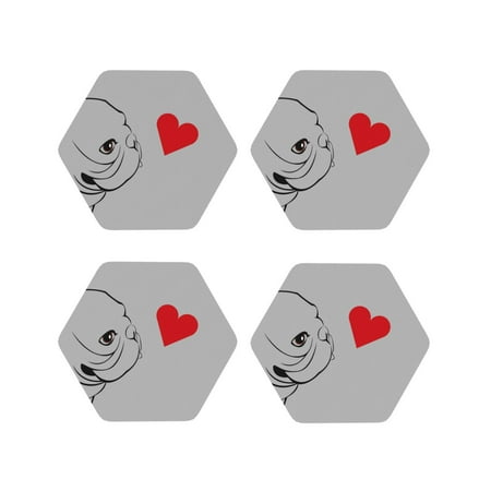 

KLL Drink Coasters Set Hexagon of 4 PU Leather Absorbent Coasters Set Decorative Coffee Cup Coasters Housewarming Gift for Home Decor-Animal Bulldog1