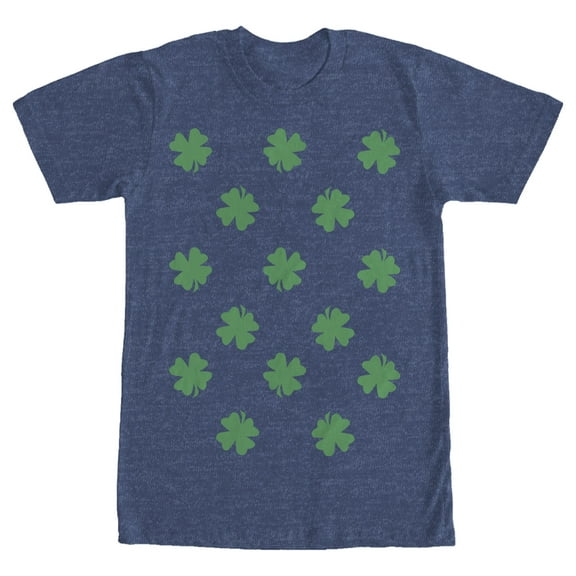 Men's Lost Gods St. Patrick's Day Four-Leaf Clover Print  Graphic Tee Navy Blue Heather Large