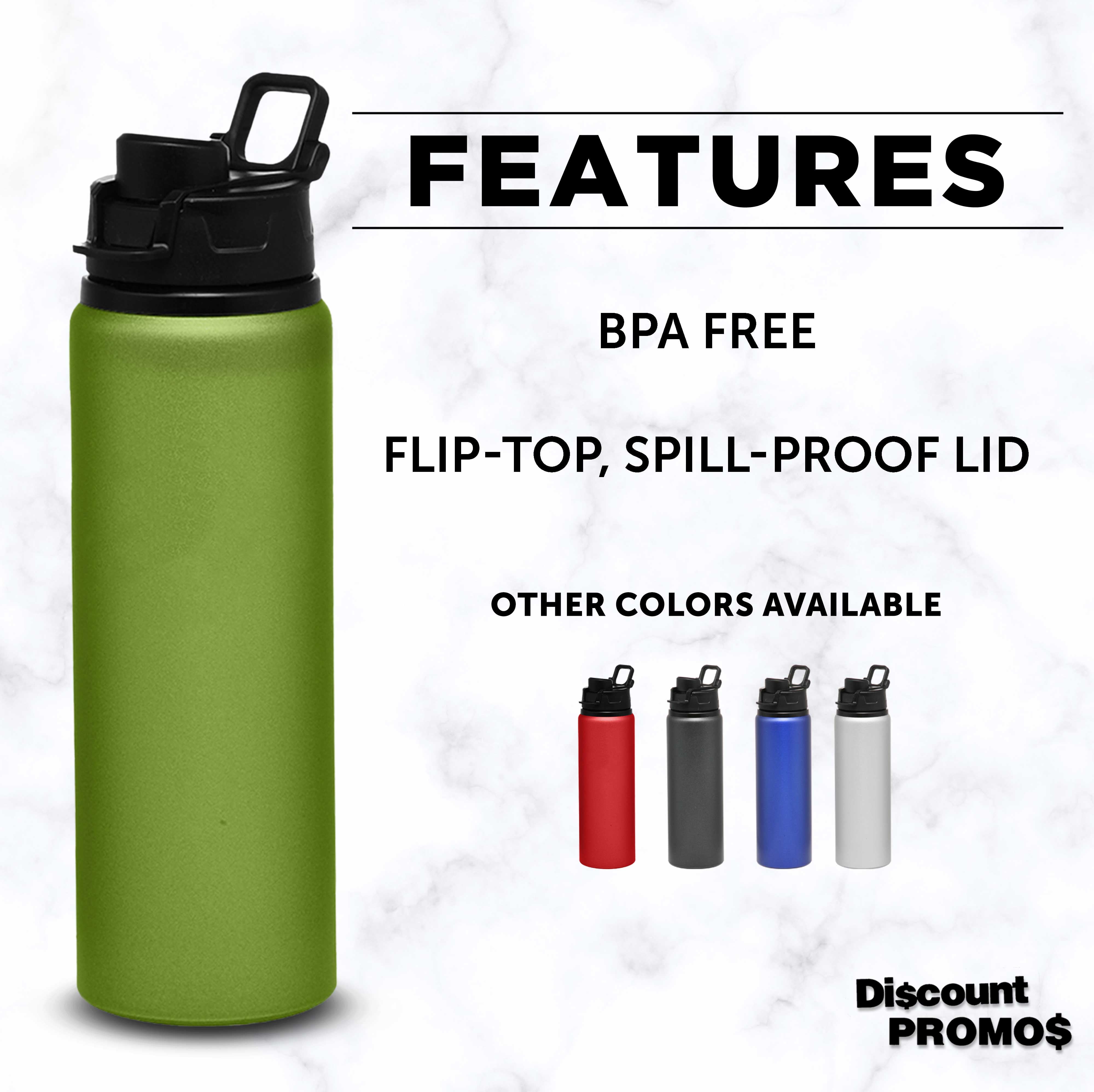 Aluminum Water Bottles with Snap Lids 25 oz. Set of 10, Bulk Pack - Reusable, Great for Gym, Hiking, Cycling, For School - Green