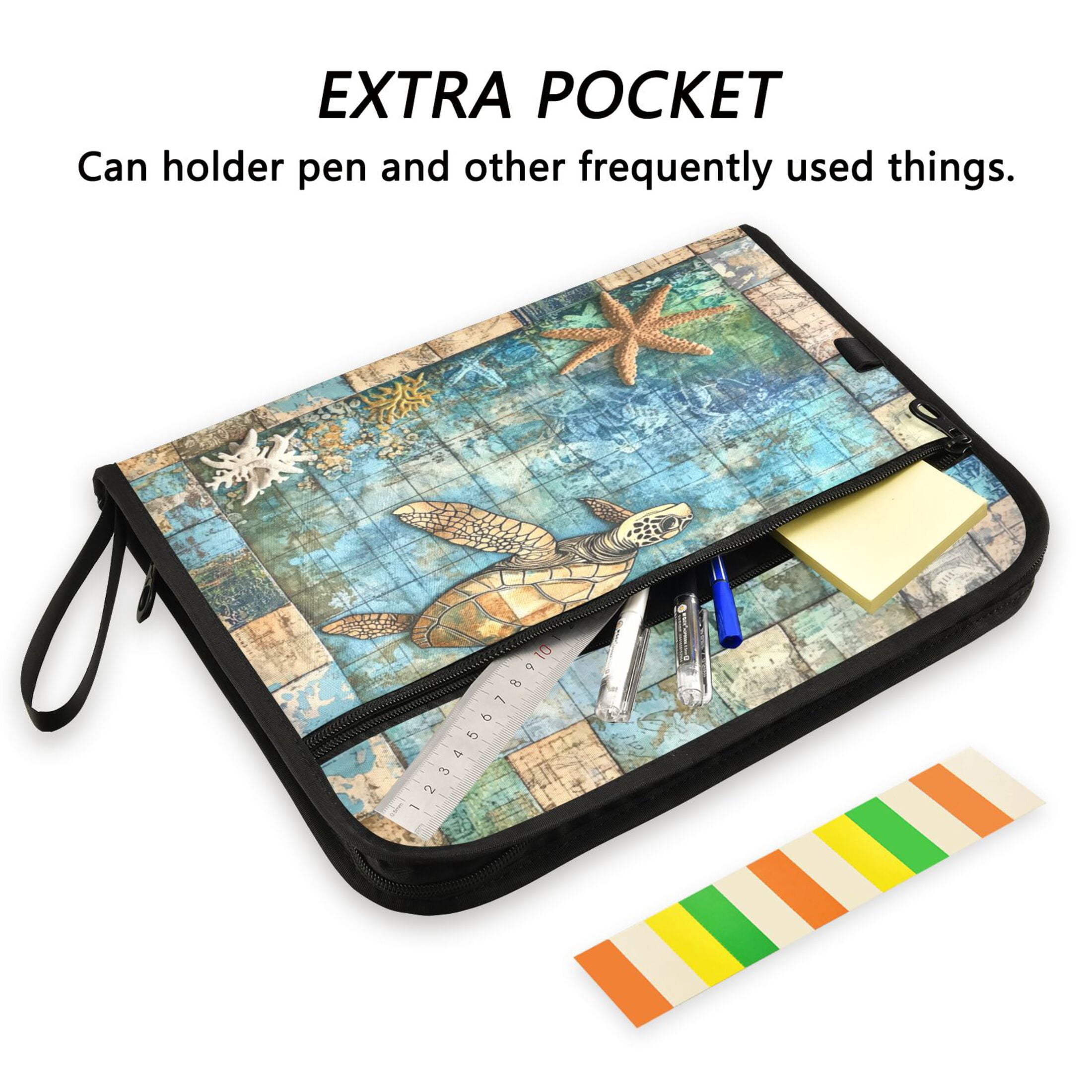 WOBOGO Turtle Coral Figure Expanding File Folder Letter Size Accordion Filing Organizer 13 Pocket Separate Organ Pocket