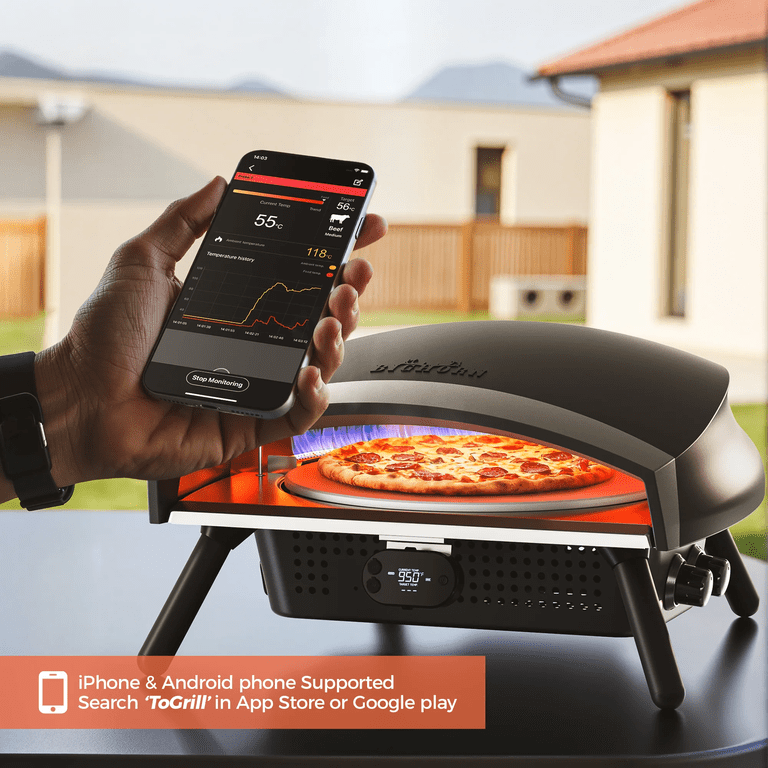ガズフャンヒーター Big Horn Outdoors 16'' Gas Pizza Oven, App Connectivity, Auto