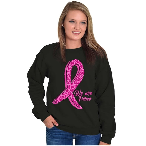 Cheetah Pink Ribbon We Are Fierce Women Crewneck Sweatshirt Brisco Brands S