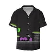 thumbnail image 2 of Lsque Geometry Dash print Men's Cuban Collar Short Sleeve Shirt Summer Beachwear Casual Button Down Fashionable Vacation Leisure Shirt-Small, 2 of 7