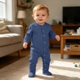 thumbnail image 4 of Karoyedx Newborn Baby Boy Clothes Newborn Baby Boys Cotton Romper Outfits Infant Long Sleeve One-Piece Toddler Button Jumpsuits Blue Size,0-3 Months, 4 of 4