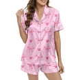 thumbnail image 3 of XIAONU Pajama Sets for Women - V Neck Button Pocket Short Sleeves Sleepwear With Printed Valentine Theme Sleep Set, 3 of 6