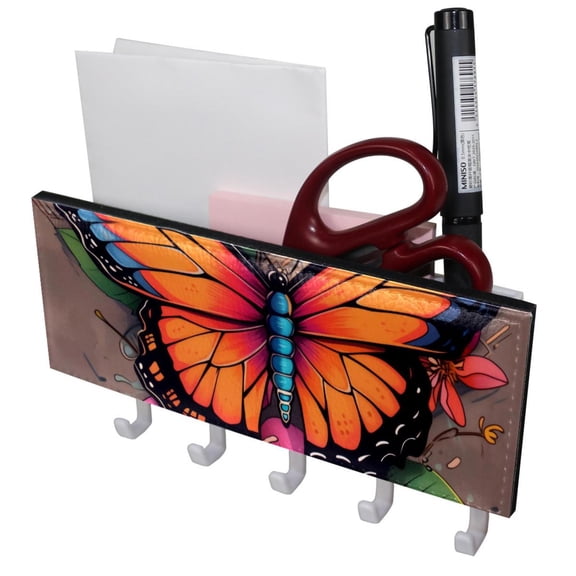 PhooArto Key Holder for Wall Decorative with 5 Key Hooks, Retro Butterfly Floral Holders Wall Mount Organizer with Mail Key Rack, Self Adhesive