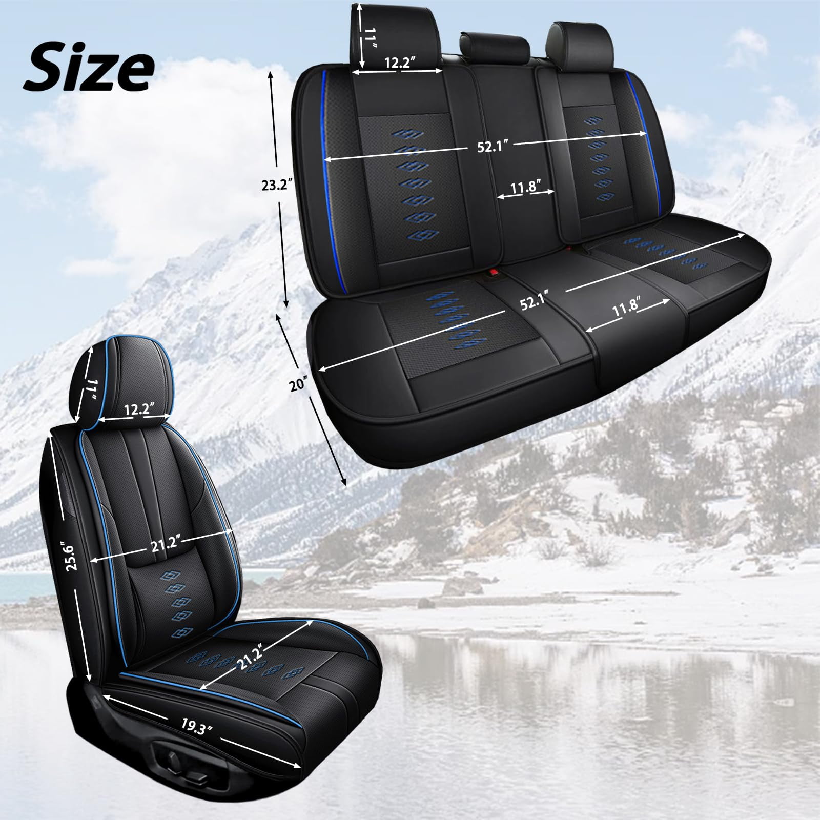 Leather Seat Covers for Honda Most 98% Cars SUVs,Car Seat Covers Full Set,Waterproof Car Seat Protectors with Airbag,Comfort Interior Cover Seats for Cars(Black+Blue,Pillows)
