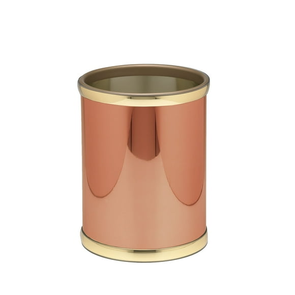 Kraftware Mylar Copper And Brass Polished Round Waste Basket, 8 Quart