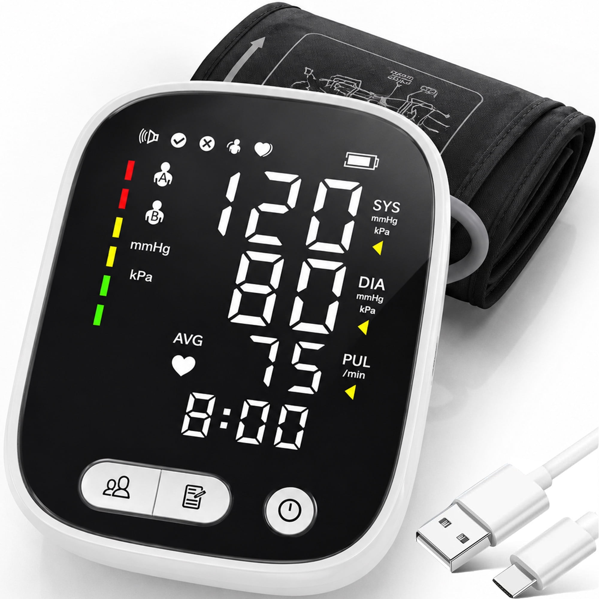 Moonsun Automatic Upper Arm Blood Pressure Monitor, 5.5″ Backlit Display, Rechargeable & Broadcast Voice, Large Cuff 8.7”-16.6”, 2-User 180 Memories for Home Use