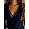 thumbnail image 3 of Women's  Ribbed Knit Top Sheer Mesh V-Neck Long Sleeve Fitted Slim Fit Stretchy Pullover for Fall Winter Layering Date Night Going Out Outfits, 3 of 4