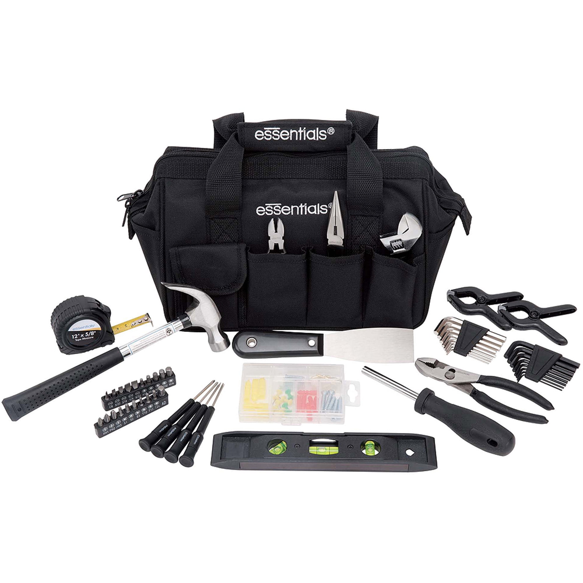 Essentials 53-Piece Around-the-House Basic Tool Kit with Black Tool Bag for Everyday Use and DIY 