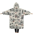 thumbnail image 2 of Oversized Wearable Blanket Hoodie,Beige Christmas Winter Scene Pattern Sherpa Blanket Hoodie with Super Pockets,Super Warm Fuzzy Pullover for Women & Men, 2 of 6