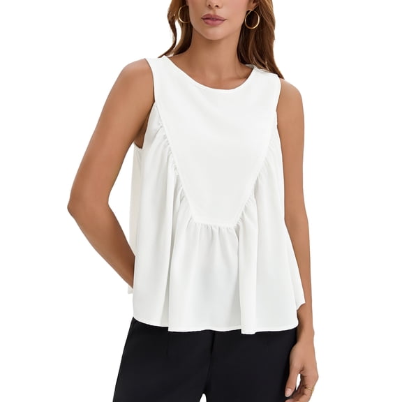 INSPIRE CHIC Womens Summer Peplum Tops Babydoll Tank Top Sleeveless Loose Fit Crewneck Casual Flowy Shirts S White