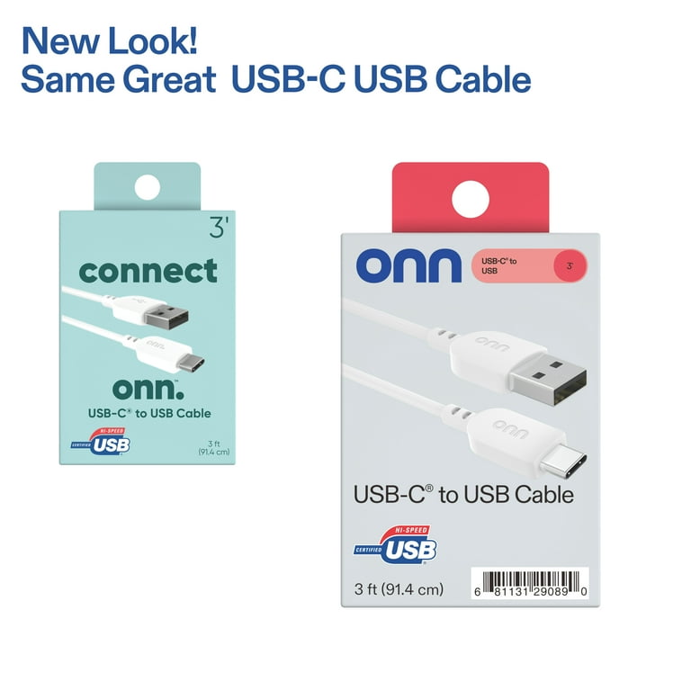 Onn+ 3ft USB-C to USB-A Charging Cable White for iPhone